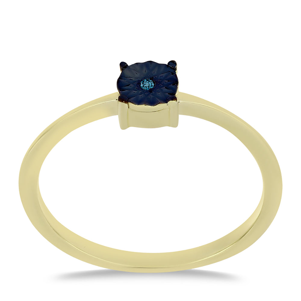 Pierścionek srebrny pozłacany z niebieskim diamentem