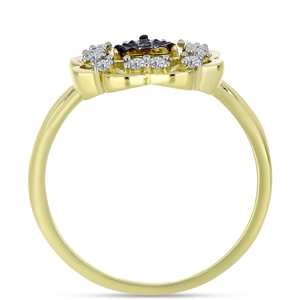 Pierścionek srebrny pozłacany z niebieskim diamentem i białym topazem