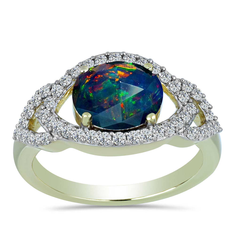 Pierścionek srebrny pozłacany z czarnym etiopskim opalem Lega Dembi i białym topazem 3 