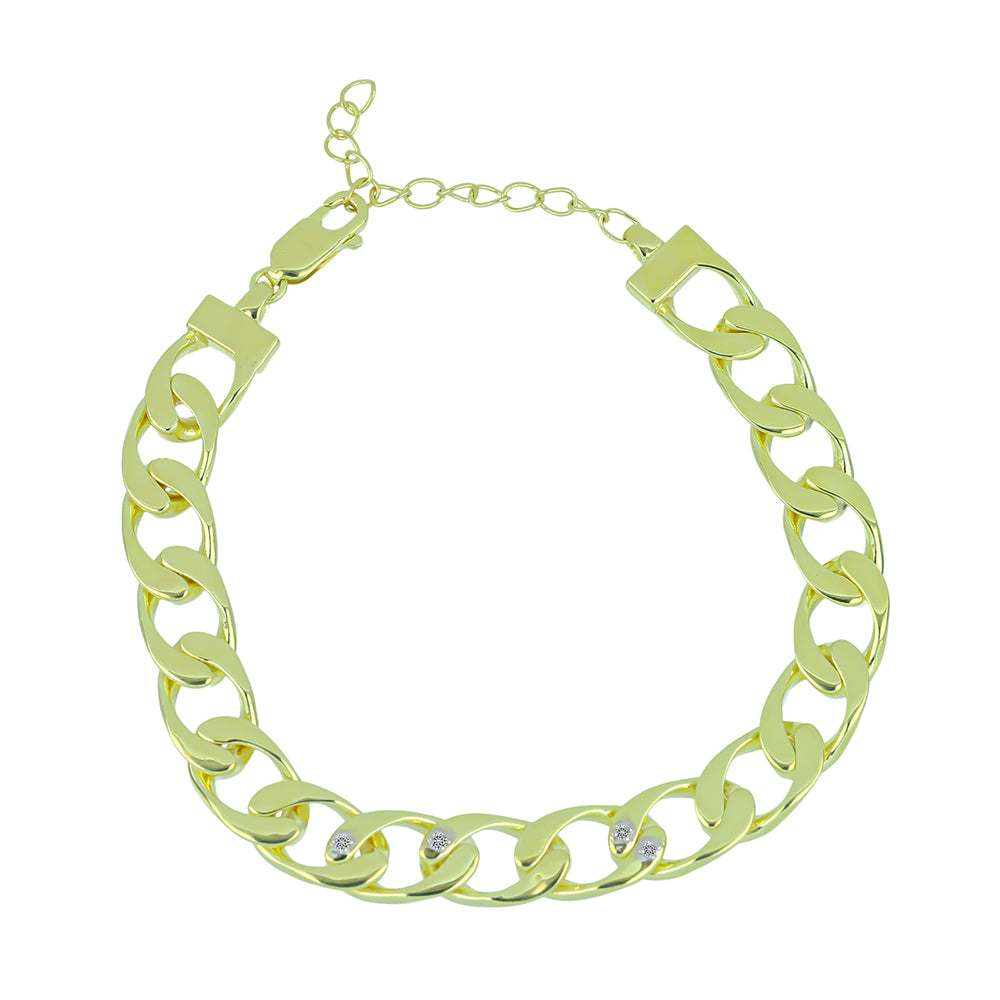 Bransoletka srebrna pozłacana z białym diamentem