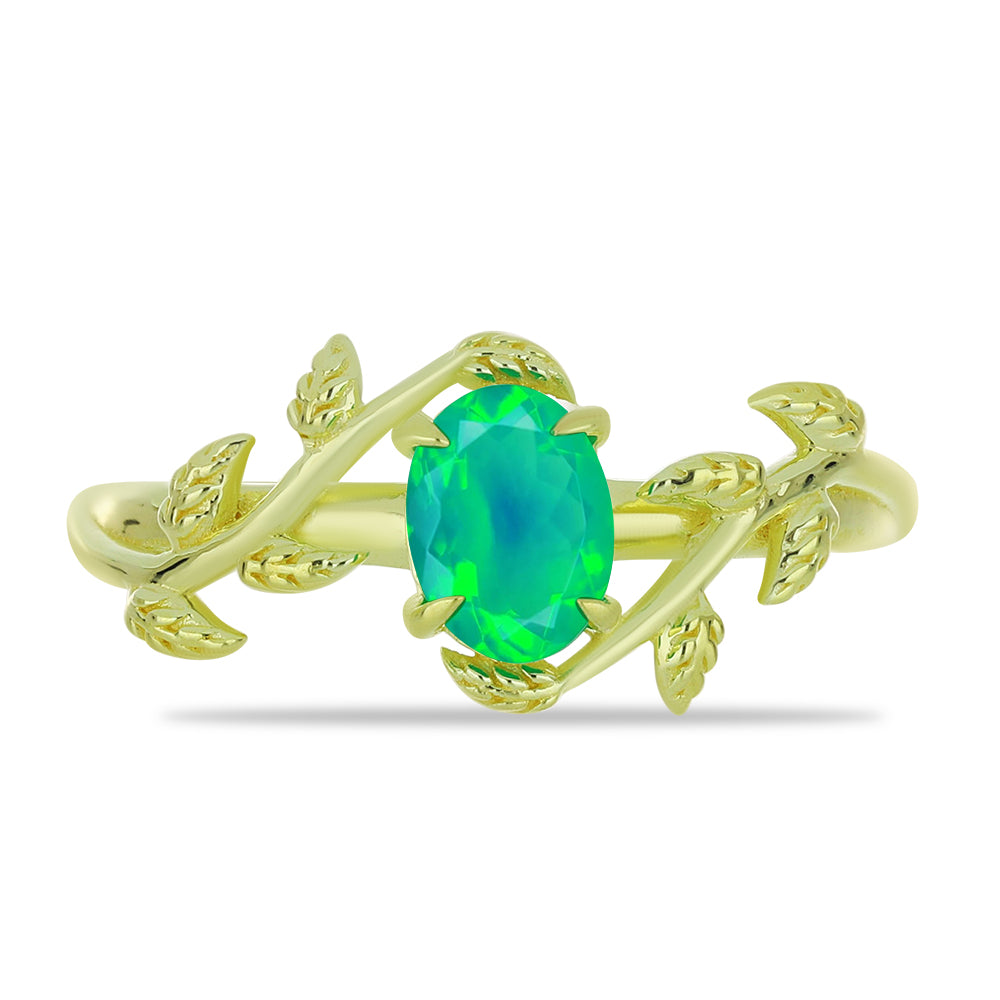 Pierścionek srebrny pozłacany z zielonym etiopskim opalem 1 