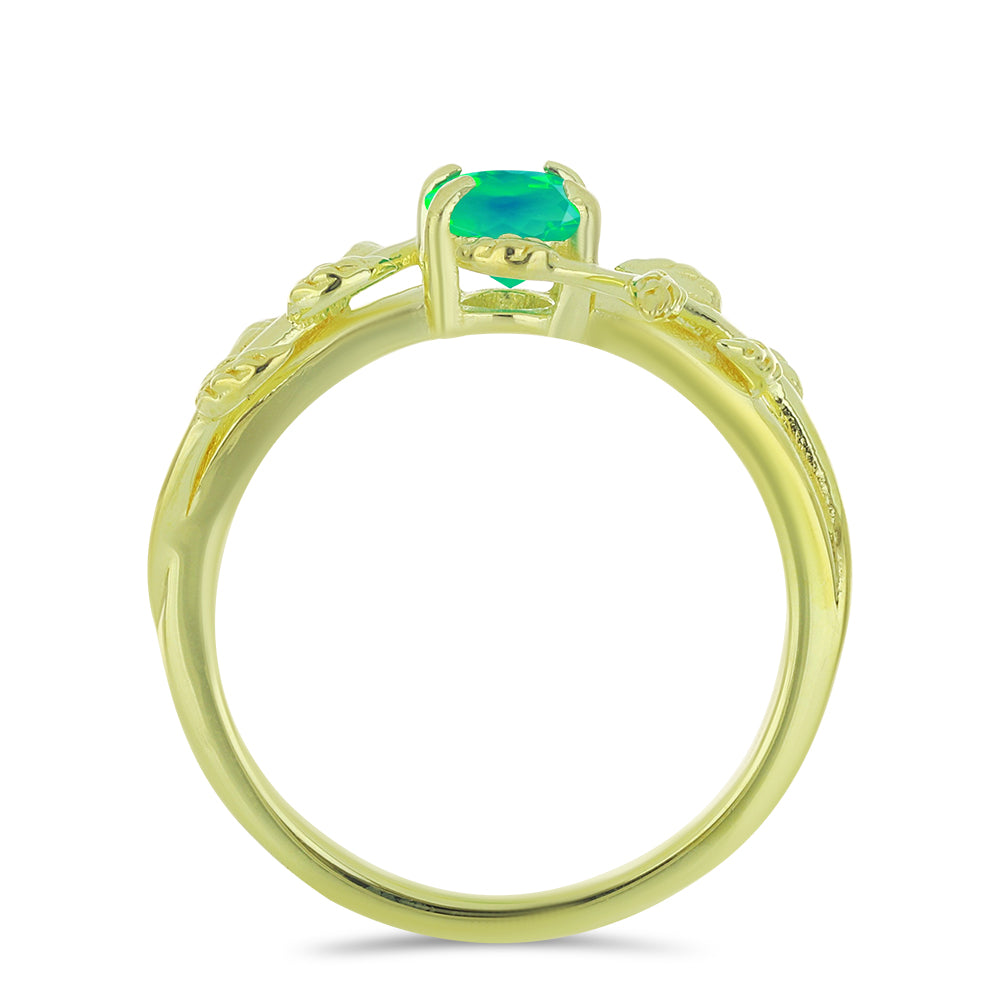 Pierścionek srebrny pozłacany z zielonym etiopskim opalem