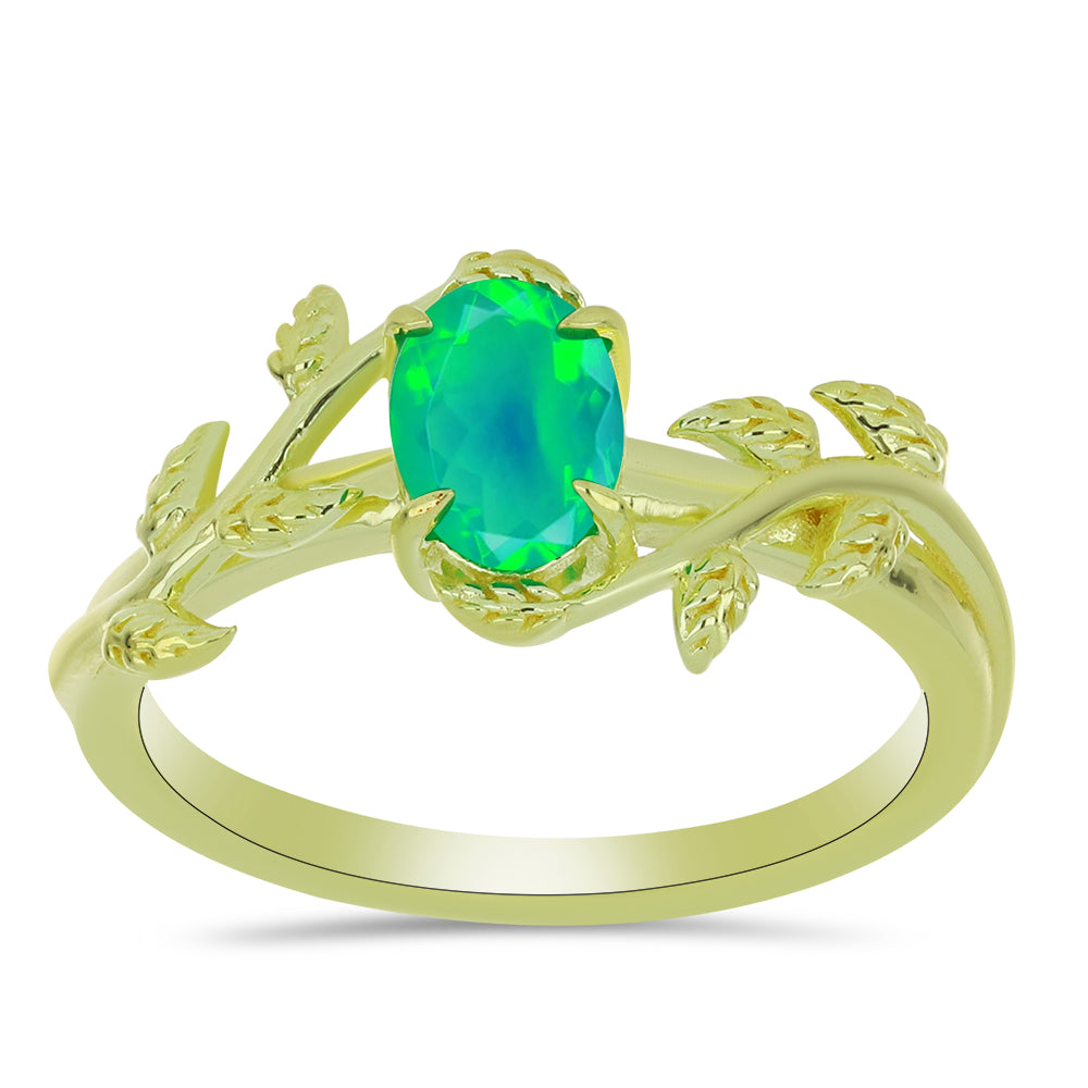 Pierścionek srebrny pozłacany z zielonym etiopskim opalem