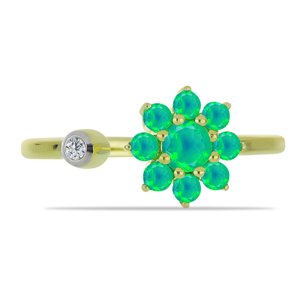 Pierścionek srebrny pozłacany z zielonym etiopskim opalem i białym topazem 1 