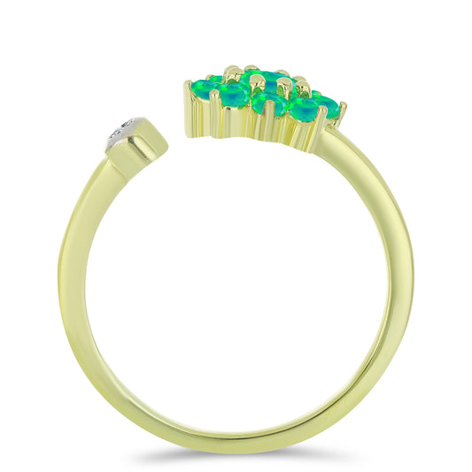 Pierścionek srebrny pozłacany z zielonym etiopskim opalem i białym topazem