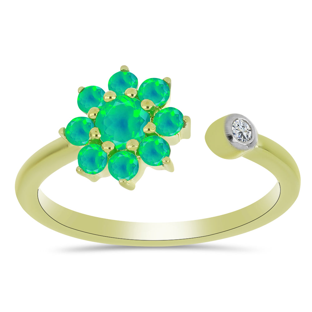 Pierścionek srebrny pozłacany z zielonym etiopskim opalem i białym topazem