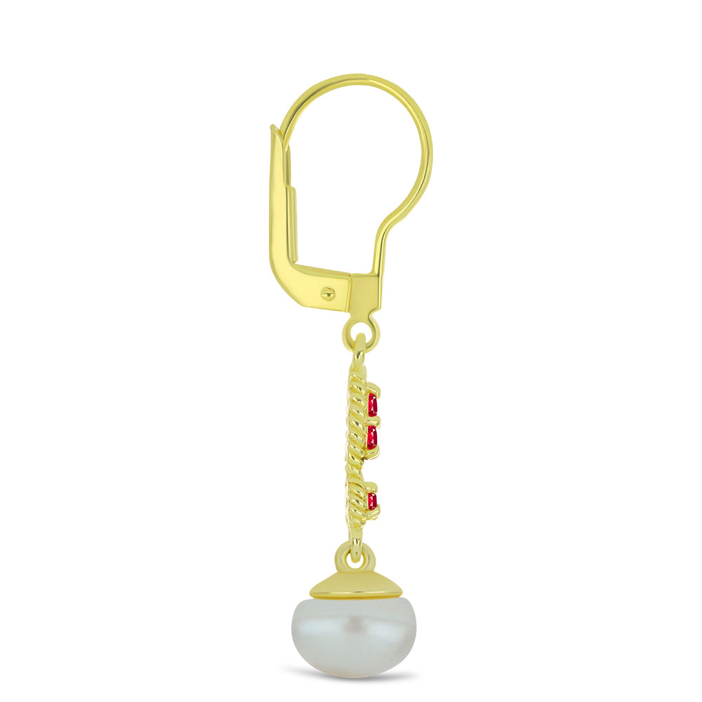 Kolczyki srebrne pozłacane z białą perłą słodkowodną i malgaskim rubinem 2 