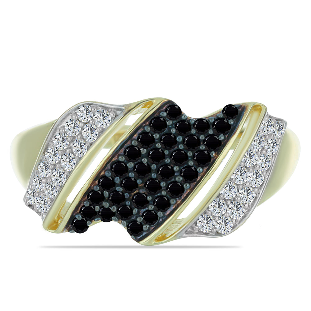 Pierścionek srebrny pozłacany z czarnym spinelem i białym topazem 1 