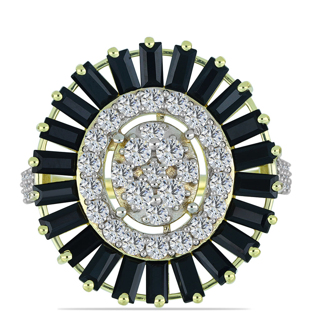 Pierścionek srebrny pozłacany z obsidianem i białym topazem 1 