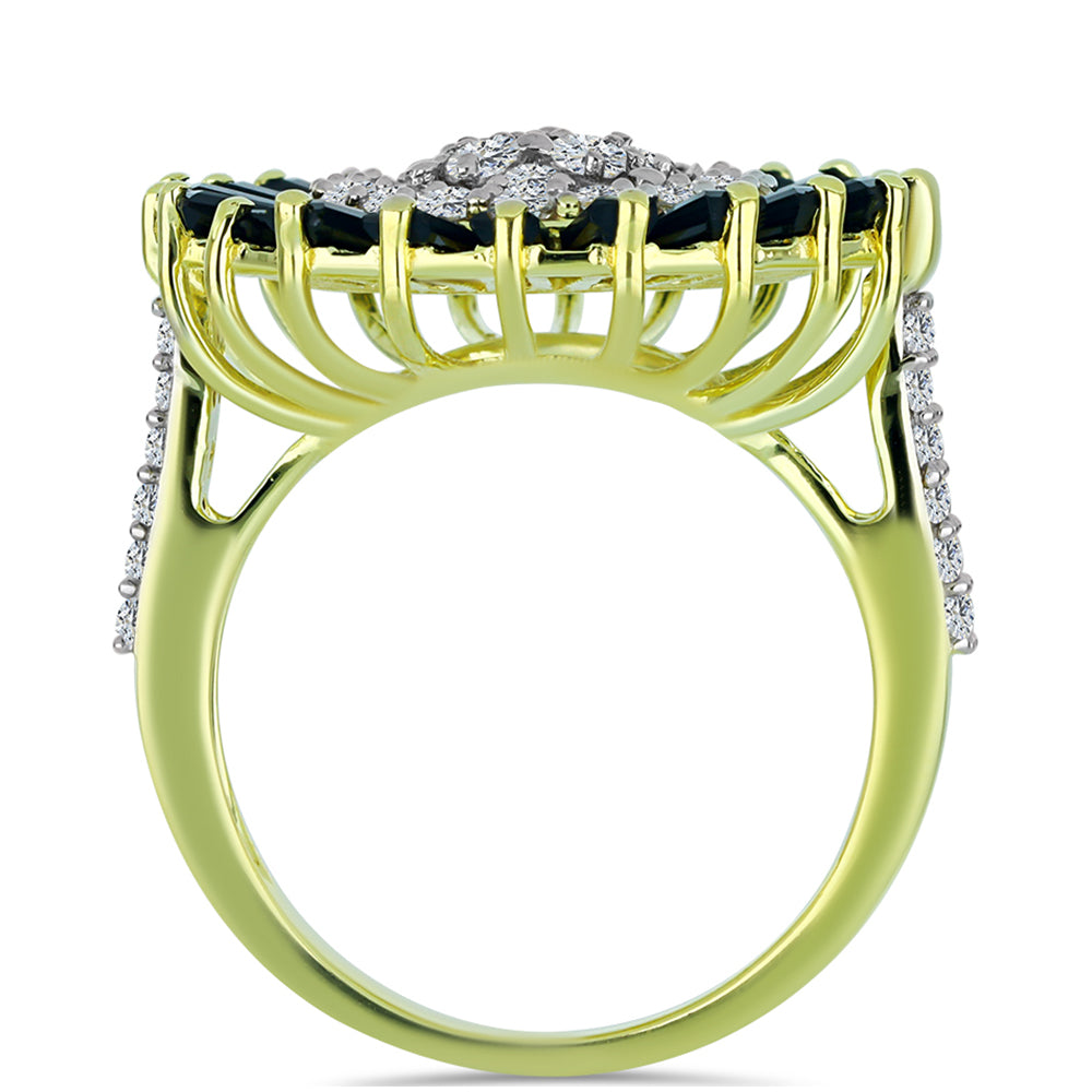 Pierścionek srebrny pozłacany z obsidianem i białym topazem 2 