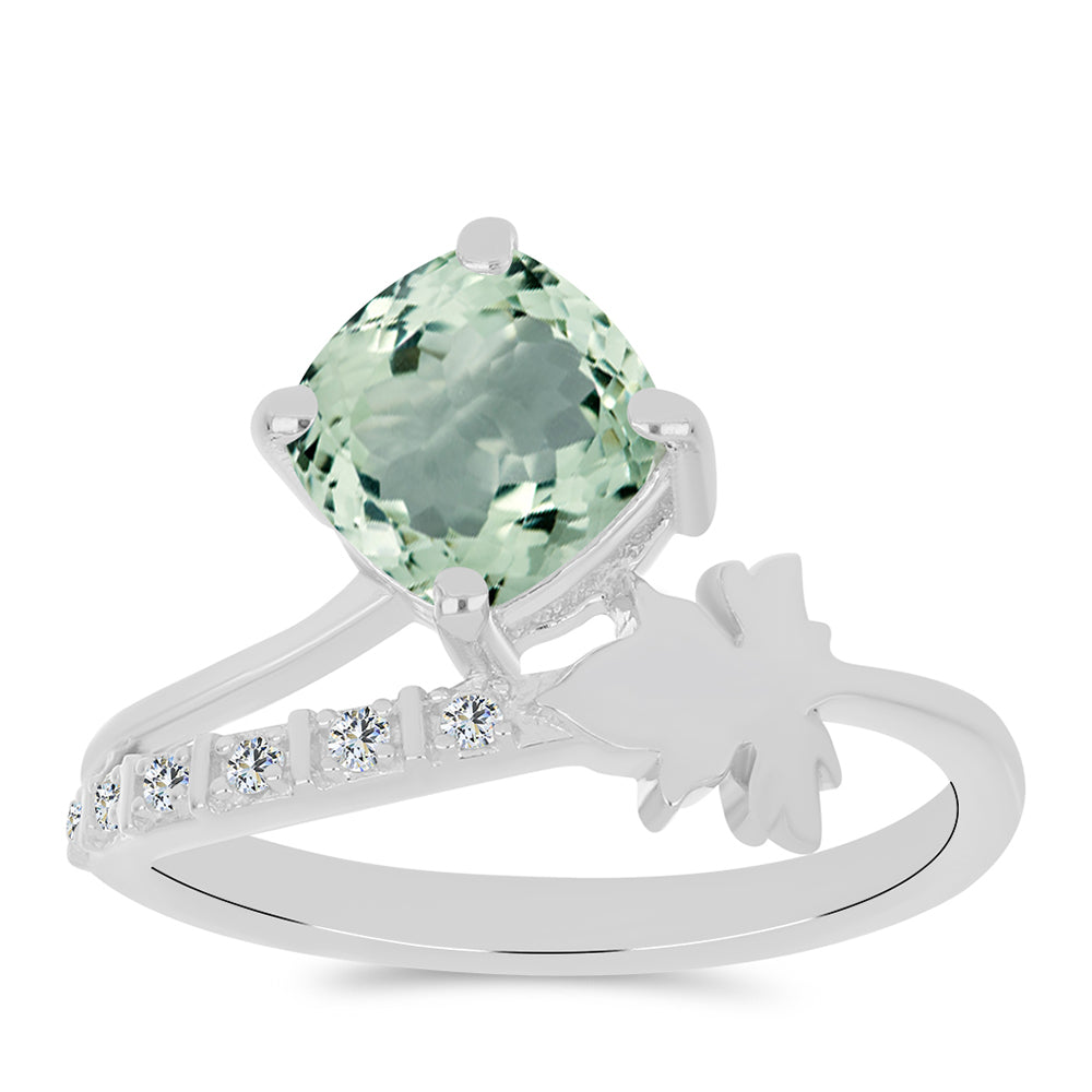 Pierścionek ze srebra próby 925 z zielonym ametystem i białym topazem