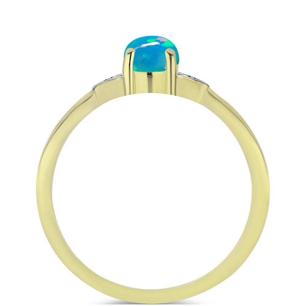 Pierścionek srebrny pozłacany z etiopskim Paraiba niebieskim opalem i białym topazem