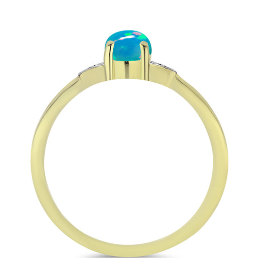 Pierścionek srebrny pozłacany z etiopskim Paraiba niebieskim opalem i białym topazem