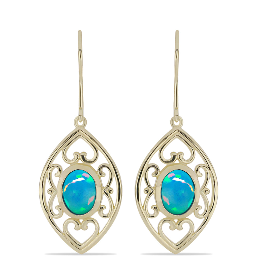 Kolczyki srebrne pozłacane z etiopskim Paraiba niebieskim opalem