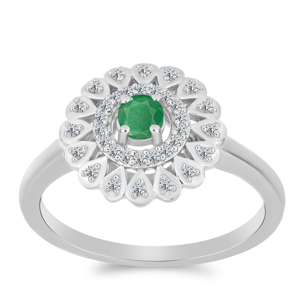 Pierścionek ze srebra próby 925 z brazylijskim szmaragdem i białym topazem