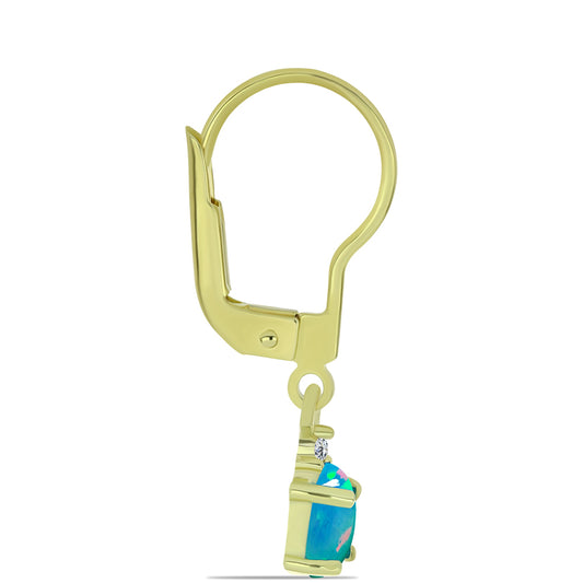 Kolczyki srebrne pozłacane z etiopskim Paraiba niebieskim opalem i białym topazem