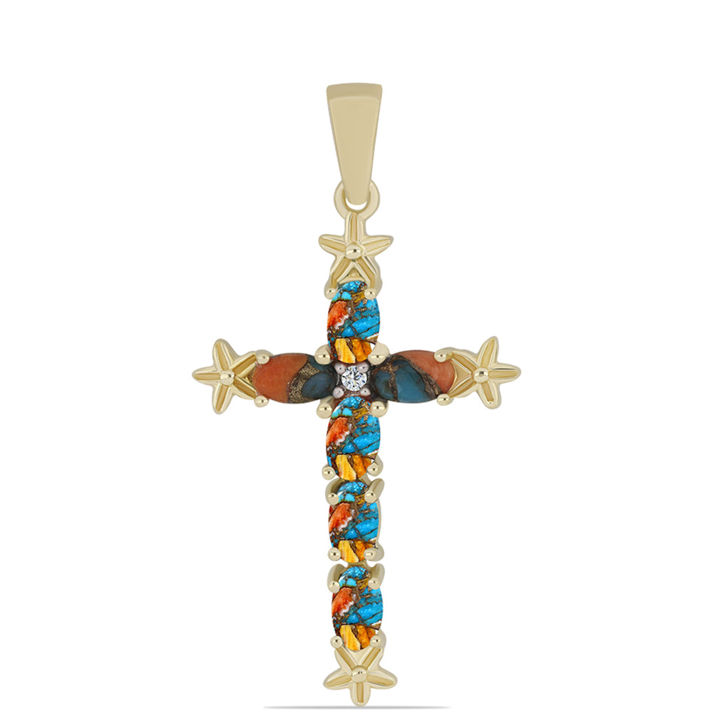 Zawieszka srebrna pozłacana z turkusem Oyster i białym topazem