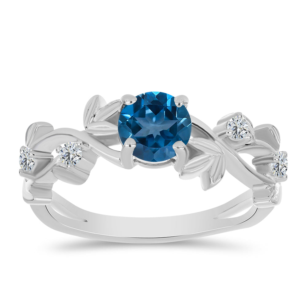 Pierścionek ze srebra próby 925 z niebieskim topazem londyńskim i białym topazem