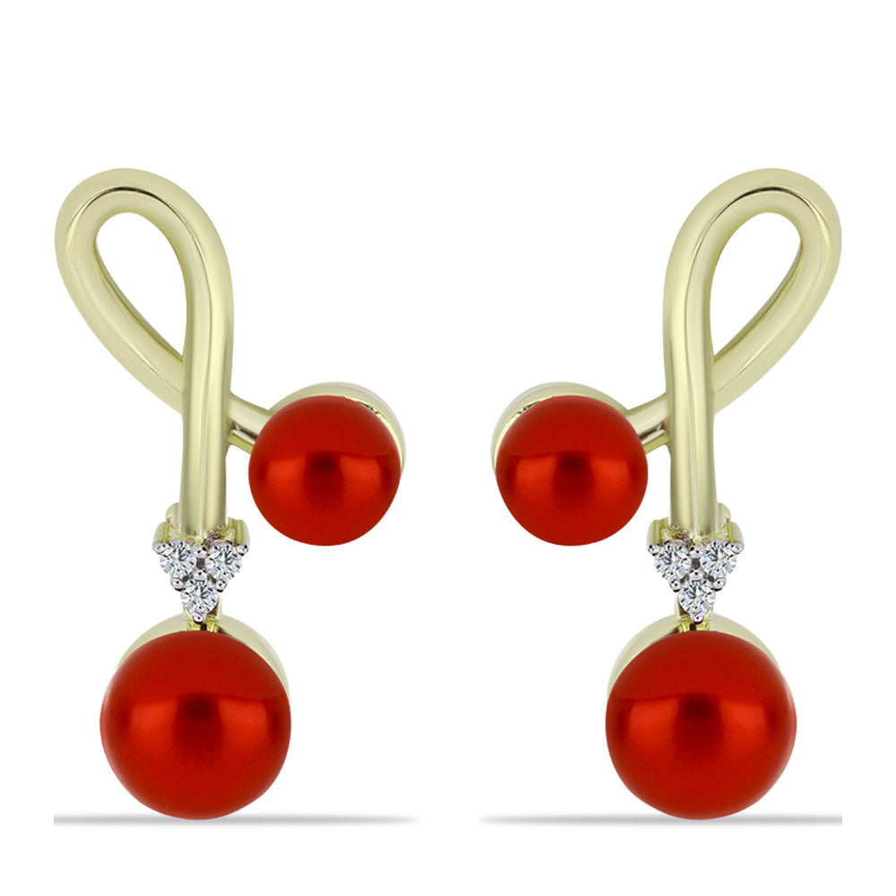 Kolczyki srebrne pozłacane z czerwoną perłą słodkowodną i białym topazem 1 
