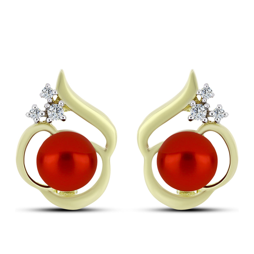 Kolczyki srebrne pozłacane z czerwoną perłą słodkowodną i białym topazem 1 