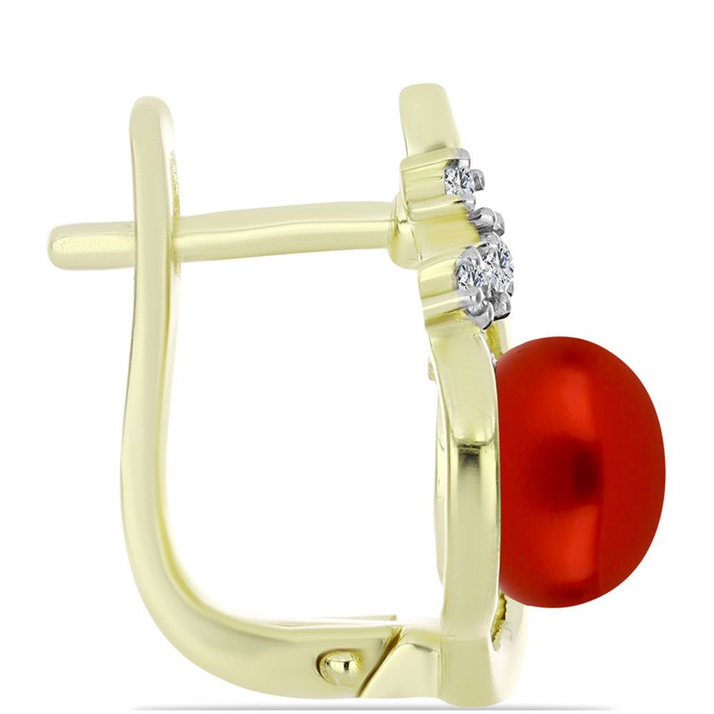 Kolczyki srebrne pozłacane z czerwoną perłą słodkowodną i białym topazem 2 