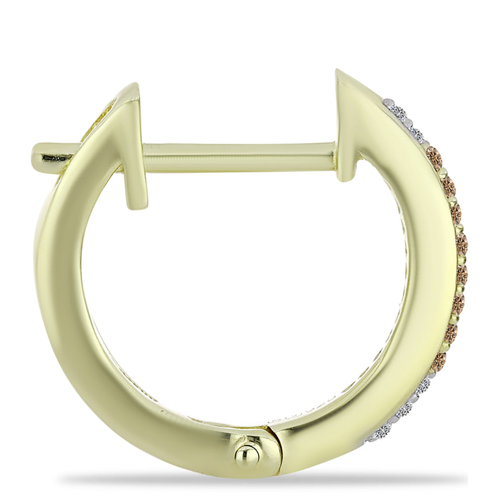 Kolczyki srebrne pozłacane z szampańskim diamentem i białym diamentem