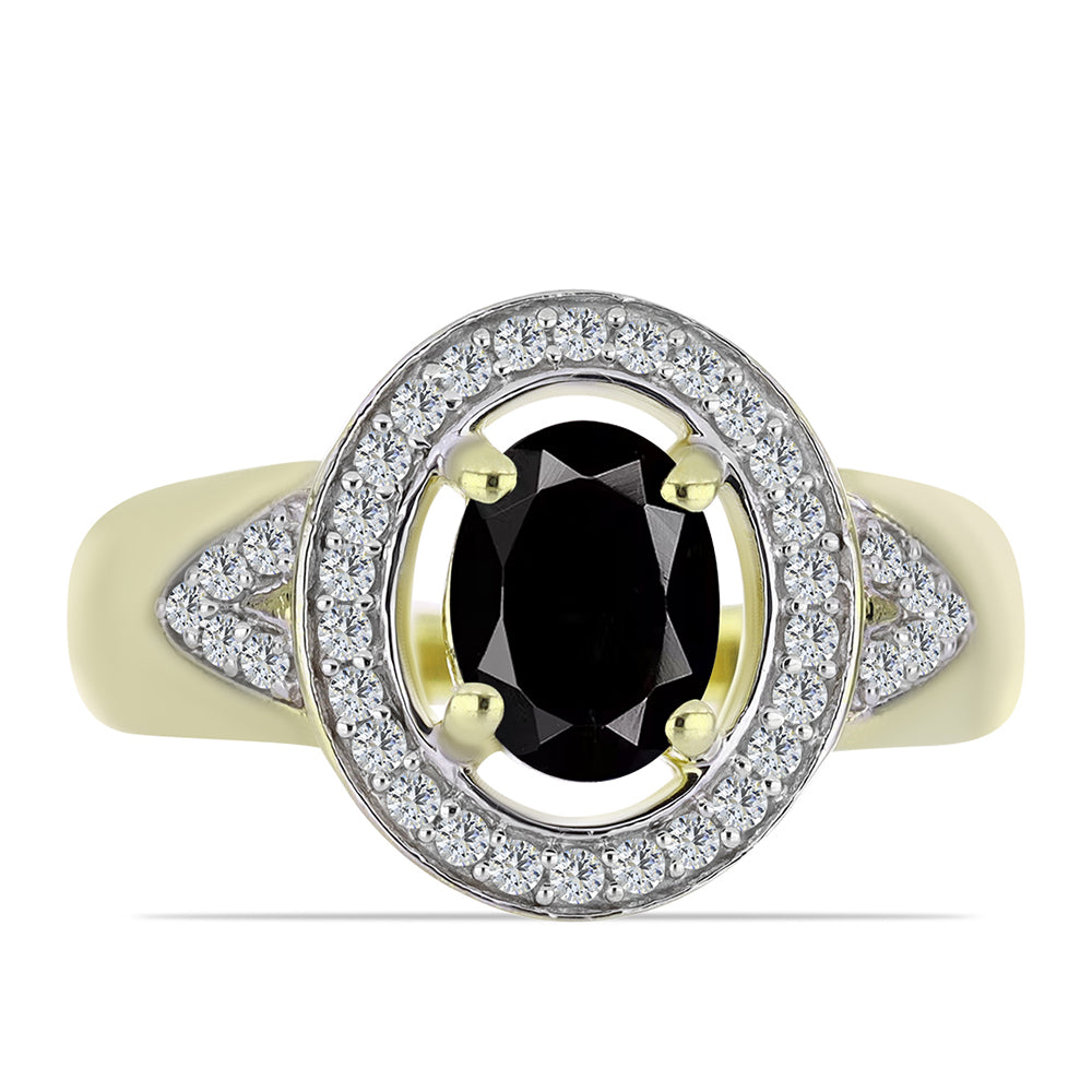 Pierścionek srebrny pozłacany z czarnym onyksem i białym topazem