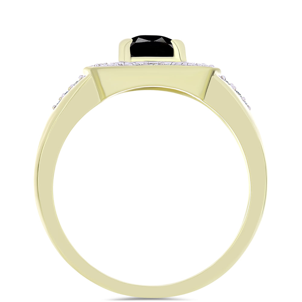 Pierścionek srebrny pozłacany z czarnym onyksem i białym topazem 2 