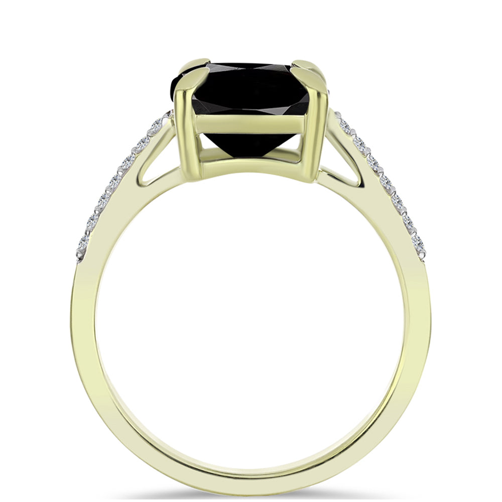 Pierścionek srebrny pozłacany z czarnym onyksem i białym topazem