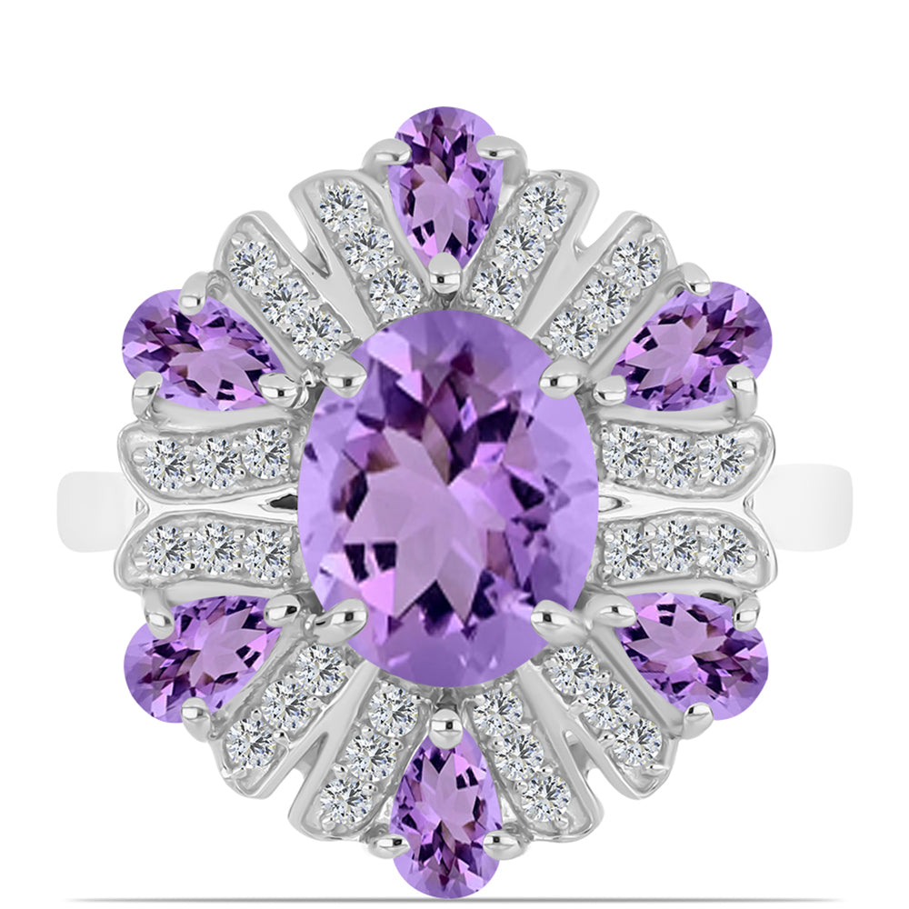 Pierścionek ze srebra próby 925 z ametystem rose de france i białym topazem