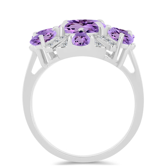 Pierścionek ze srebra próby 925 z ametystem rose de france i białym topazem
