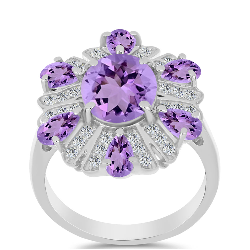 Pierścionek ze srebra próby 925 z ametystem rose de france i białym topazem 3 