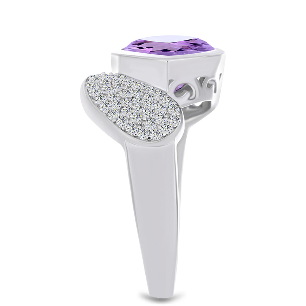 Pierścionek ze srebra próby 925 z ametystem rose de france i białym topazem 4 