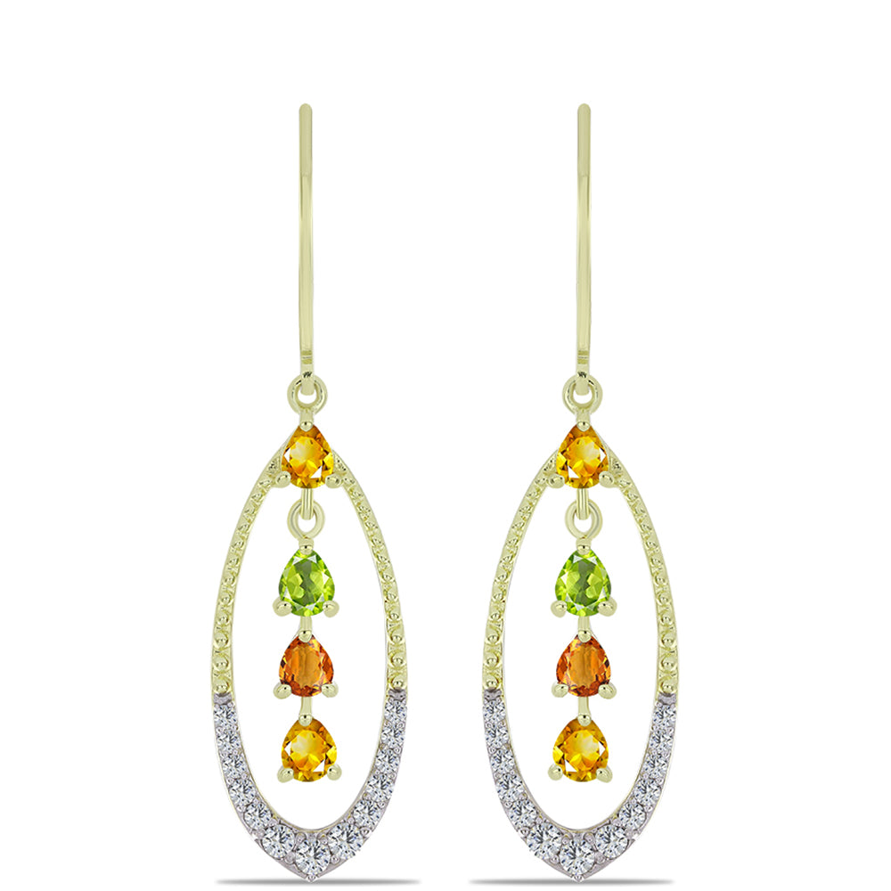 Kolczyki srebrne pozłacane z tęczowym szafirem i białym topazem