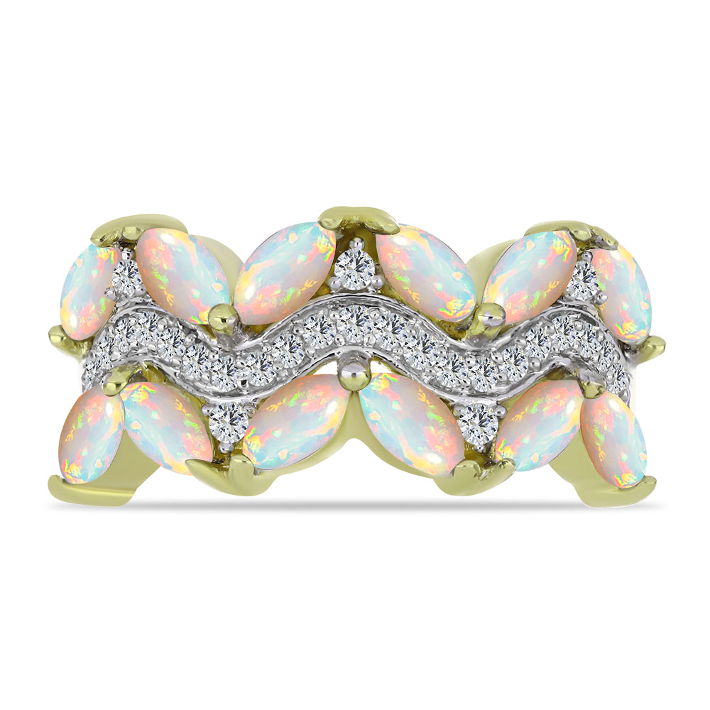 Pierścionek srebrny pozłacany z opalem etiopskim i białym topazem