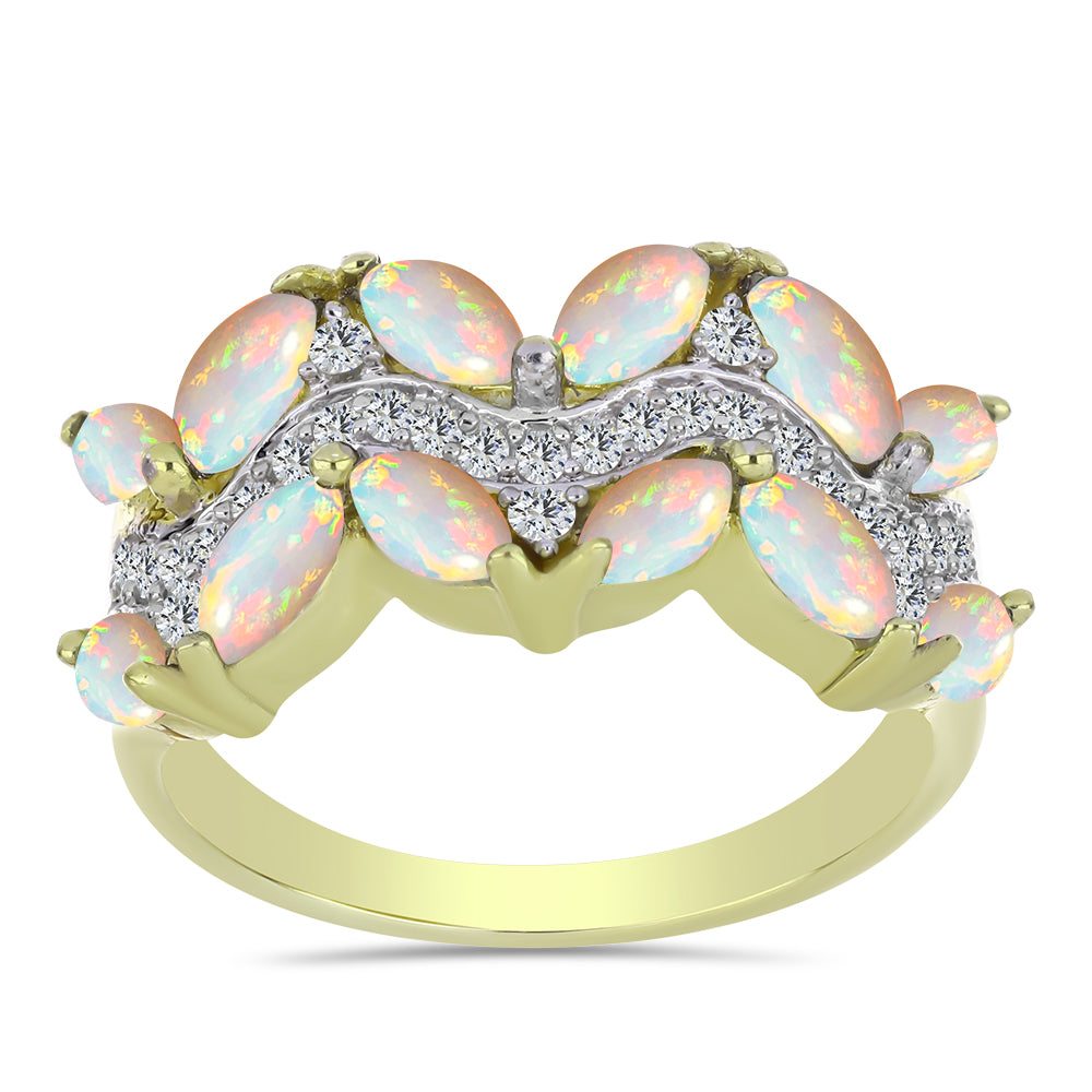 Pierścionek srebrny pozłacany z opalem etiopskim i białym topazem