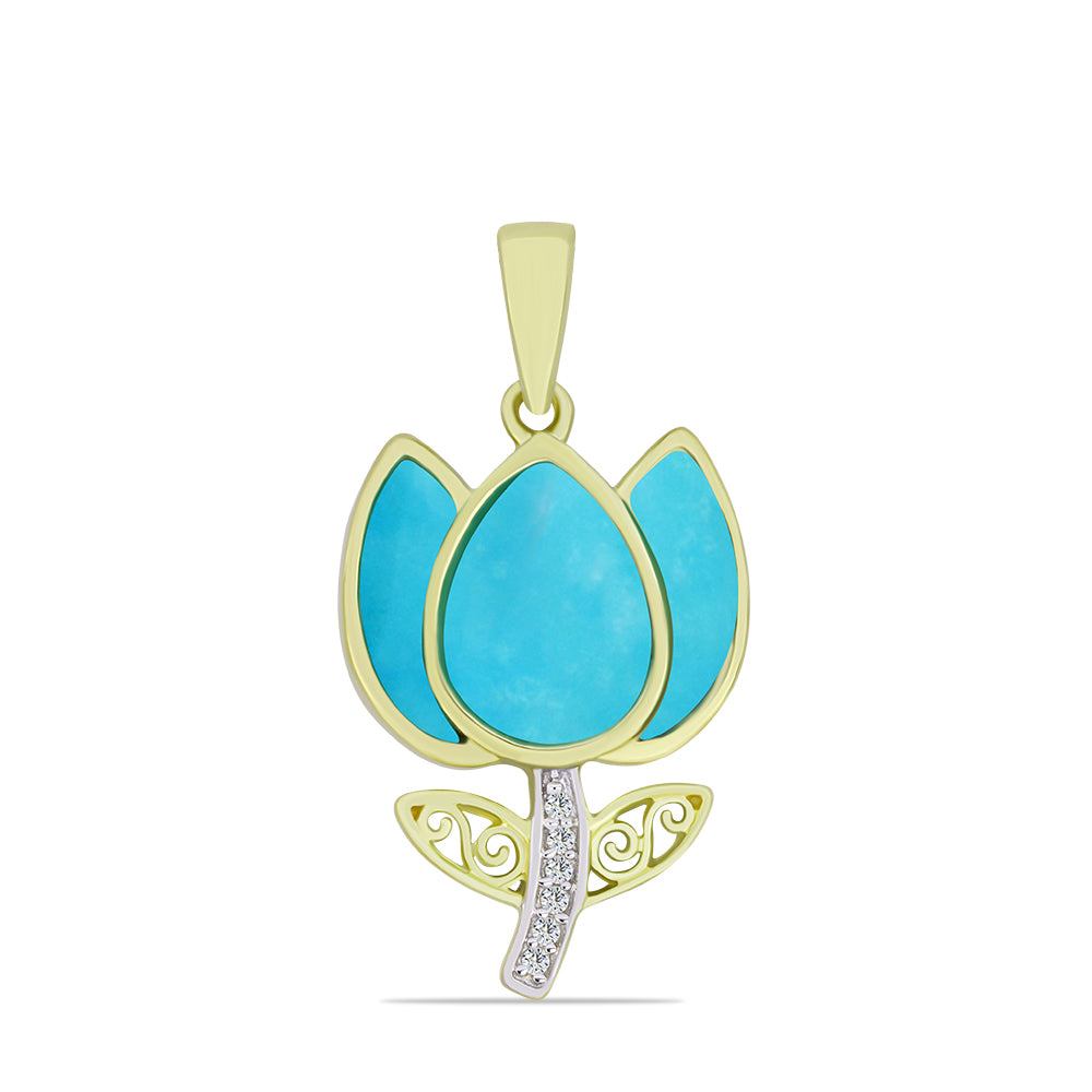 Zawieszka srebrna pozłacana z niebieskim turkusem i białym topazem