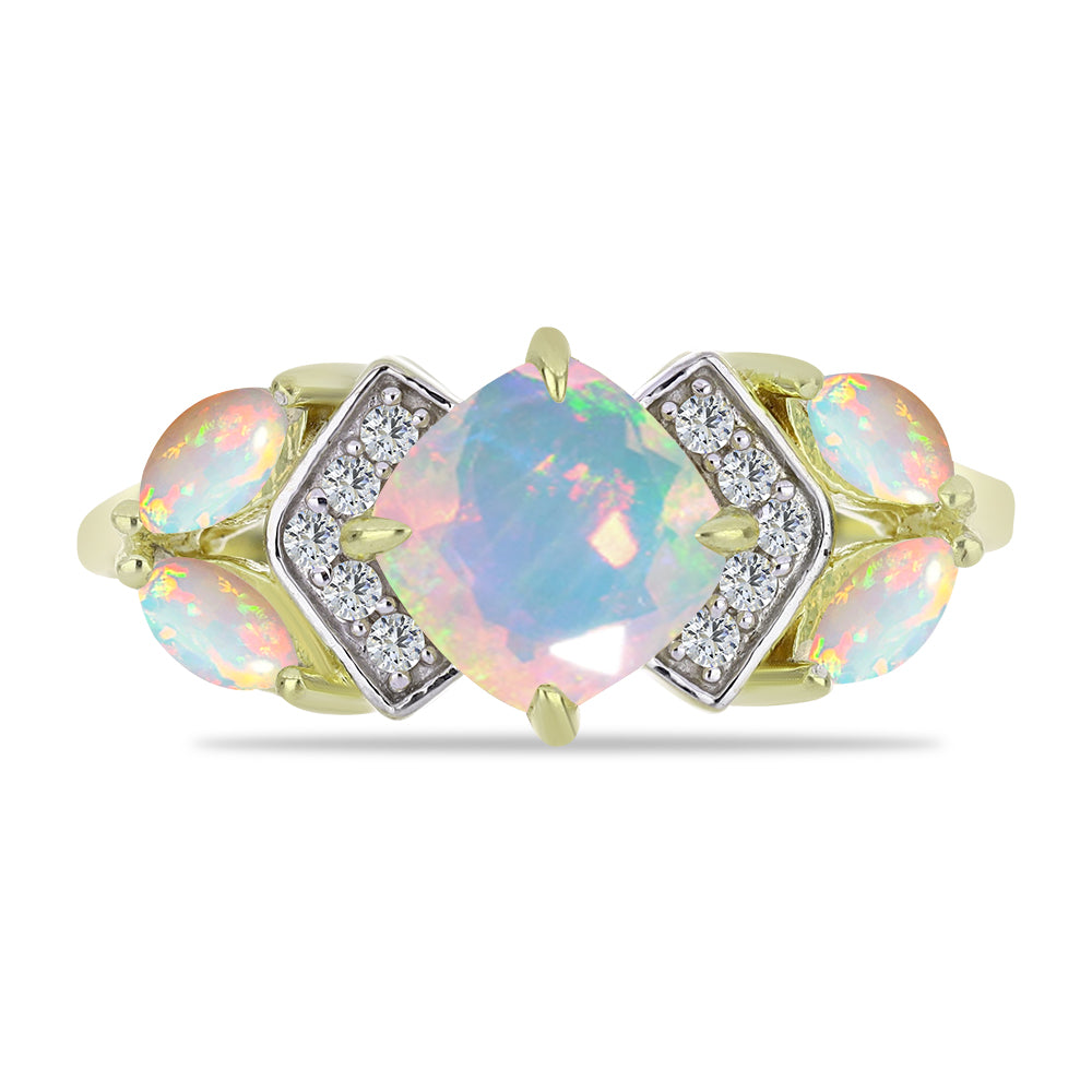 Pierścionek srebrny pozłacany z opalem etiopskim i białym topazem