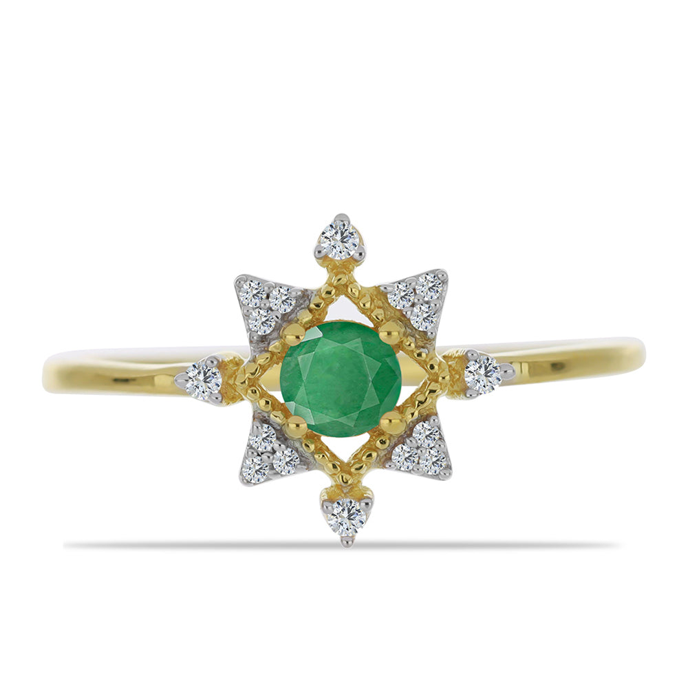Pierścionek srebrny pozłacany z brazylijskim szmaragdem i białym cyrkonem