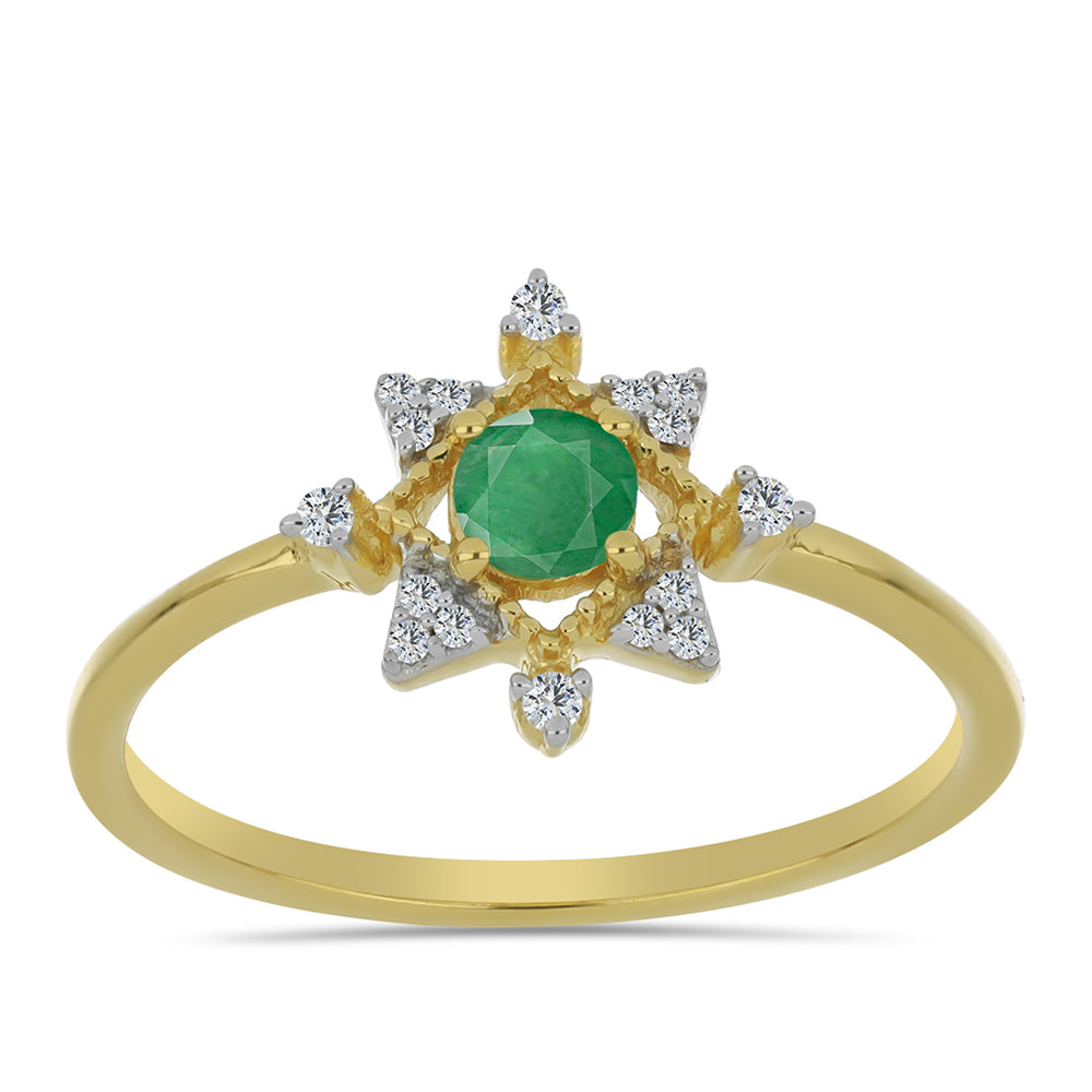 Pierścionek srebrny pozłacany z brazylijskim szmaragdem i białym cyrkonem