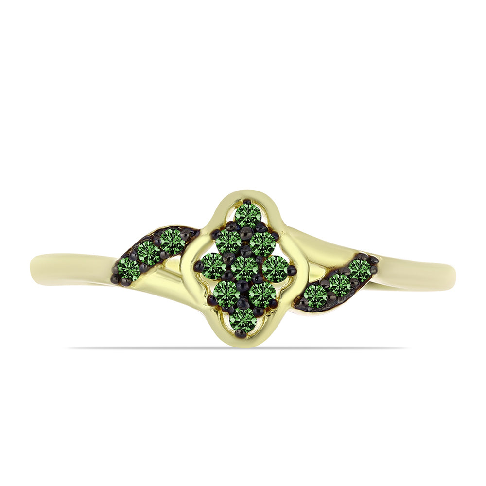 Pierścionek srebrny pozłacany z zielonym diamentem