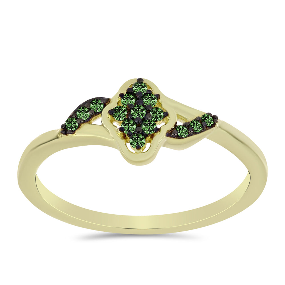 Pierścionek srebrny pozłacany z zielonym diamentem 3 