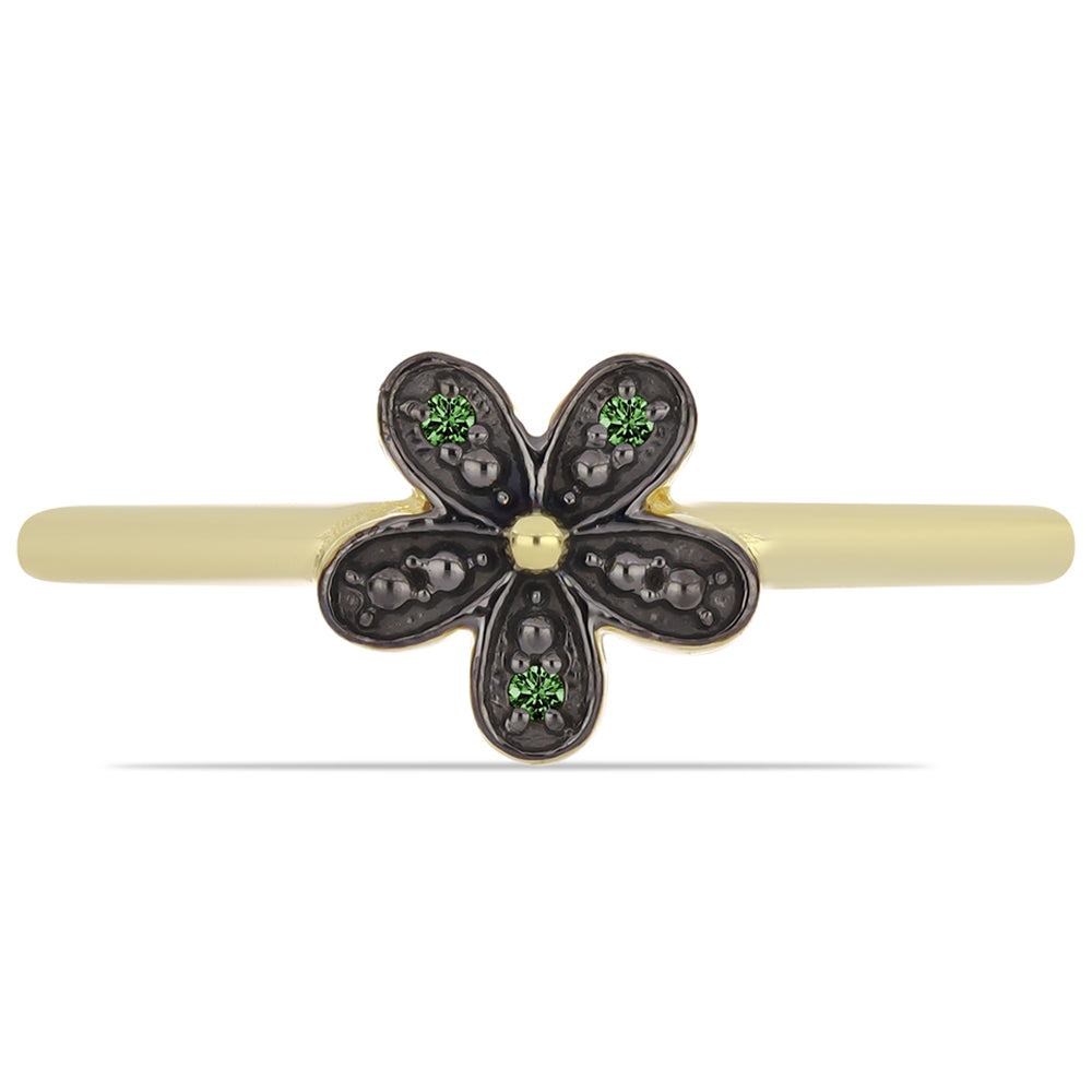 Pierścionek srebrny pozłacany z zielonym diamentem