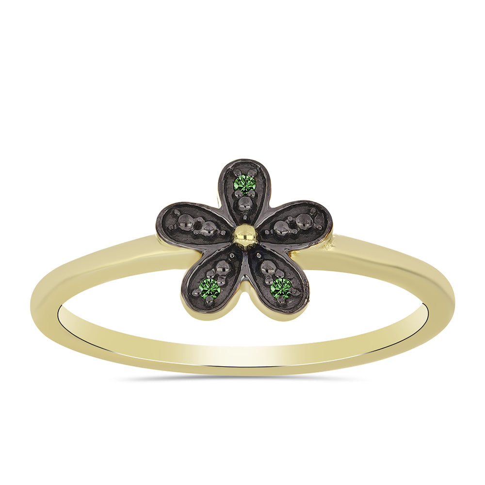 Pierścionek srebrny pozłacany z zielonym diamentem 3 