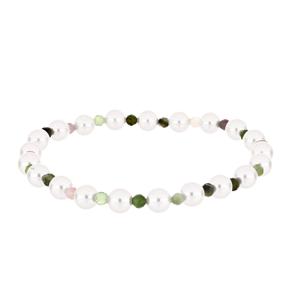 Bransoletka bryłka z turmalinem i białą perłą słodkowodną