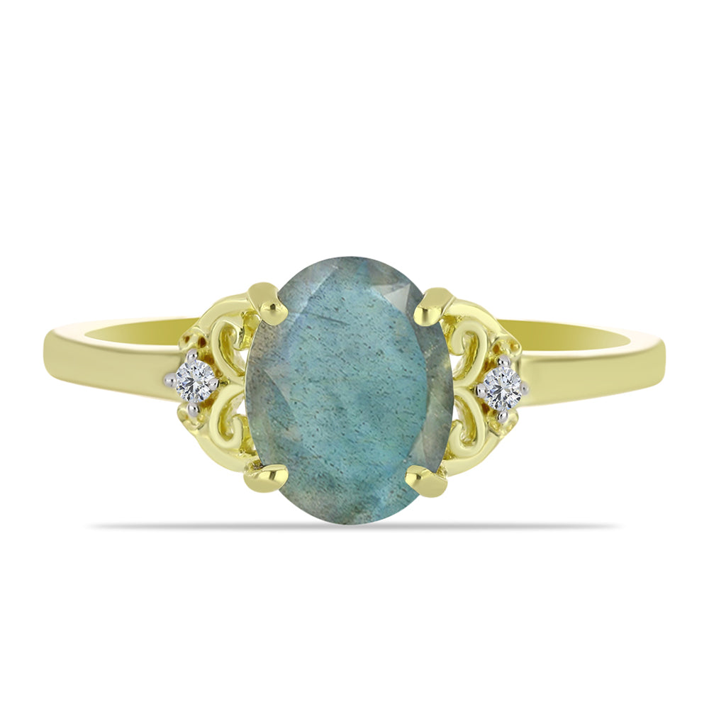 Pierścionek srebrny pozłacany z labradorytem i białym topazem