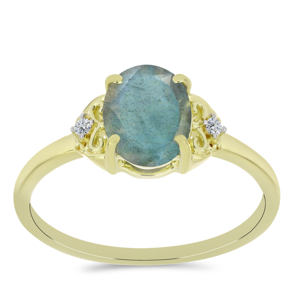 Pierścionek srebrny pozłacany z labradorytem i białym topazem