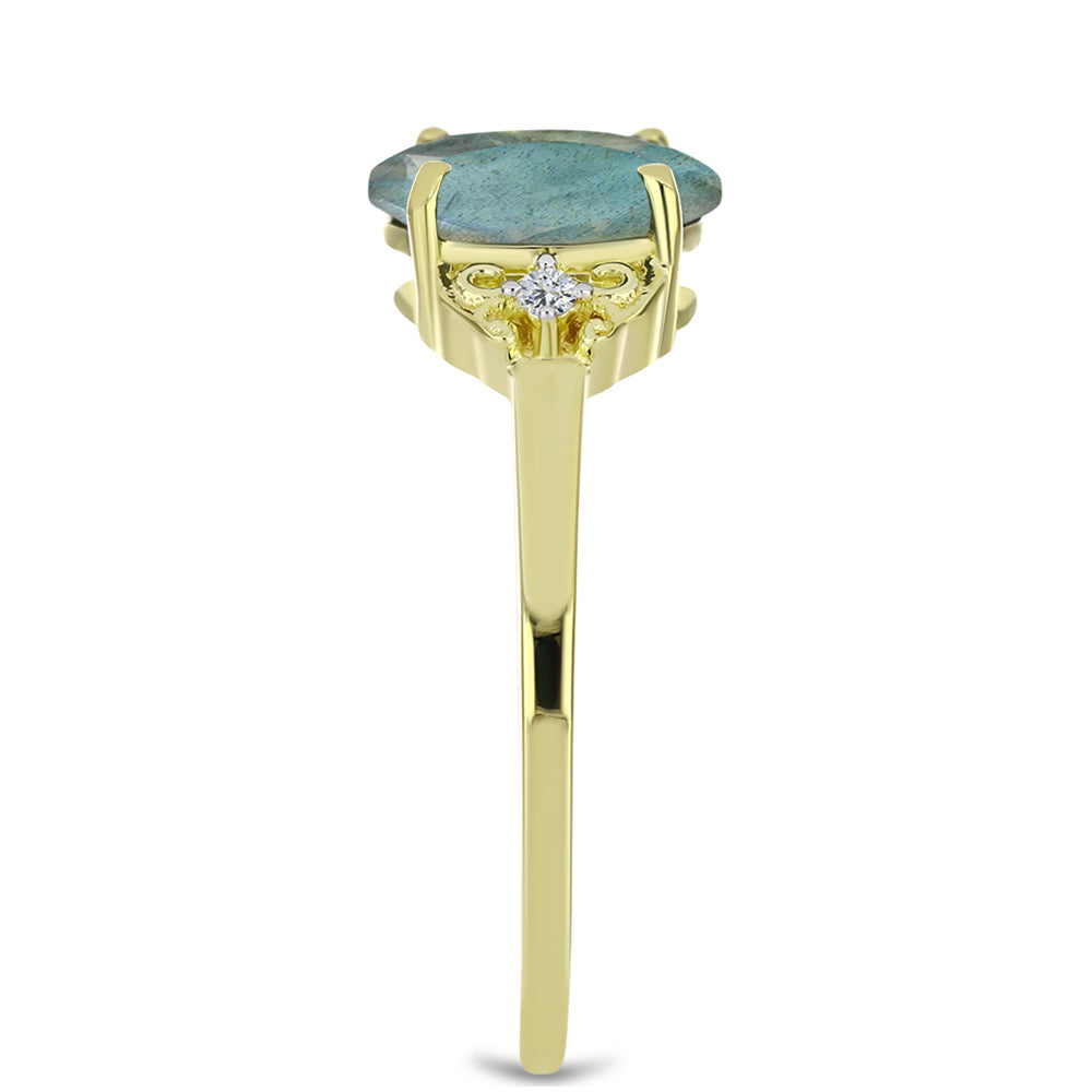 Pierścionek srebrny pozłacany z labradorytem i białym topazem 4 