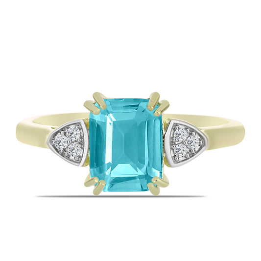 Pierścionek srebrny pozłacany z kwarcem Paraiba i białym topazem