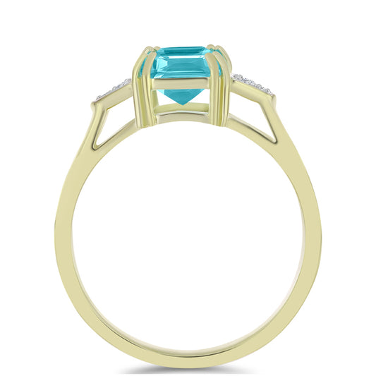 Pierścionek srebrny pozłacany z kwarcem Paraiba i białym topazem